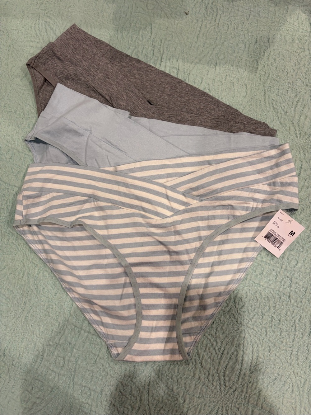MOTHERHOOD MATERNITY NWT 3-Pack Women's Cotton Briefs - Blue, Gray, Striped.